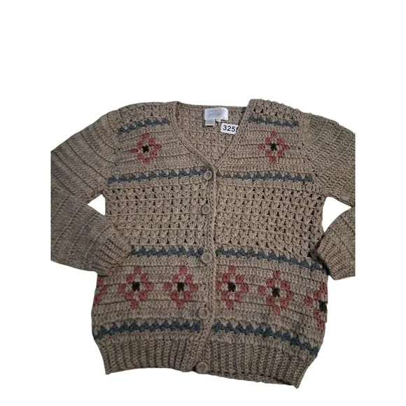 Y2k VTG Lord & Taylor Wool Women size L Grandpa Fisherman Grannycore Cardigan - Picture 6 of 13